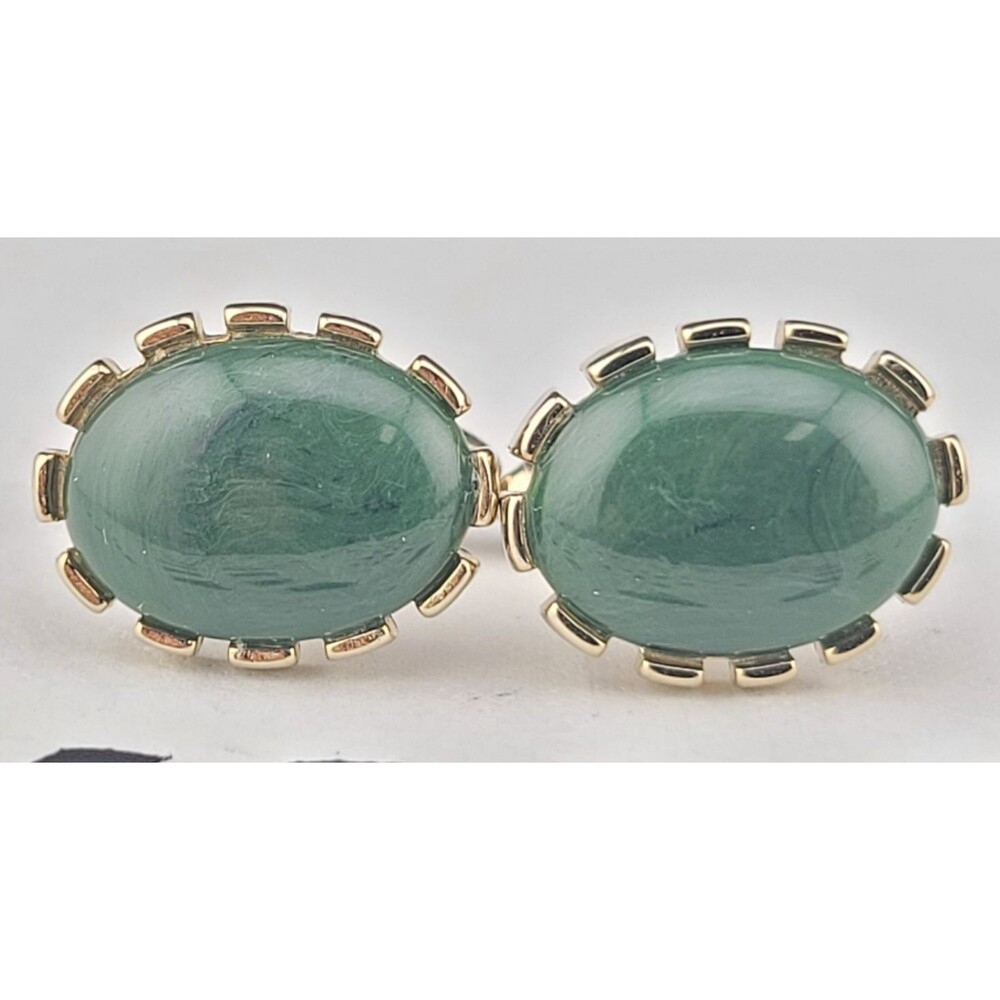 Vintage Signed Swank Green Lucite Oval Cufflinks Gold Tone